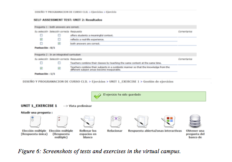 Figure 6: Screenshots of tests and exercises in the virtual campus.