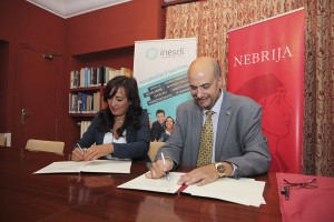 Joana Sánchez, presidenta de Inesdi, y Juan Cayón, rector de la Universidad Nebrija