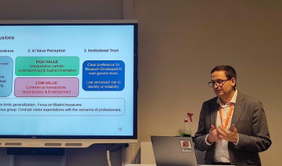 Juan Calle presenting the study on AI applications in museum mobile apps