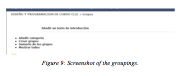 Figure 9: Screenshot of the groupings.
